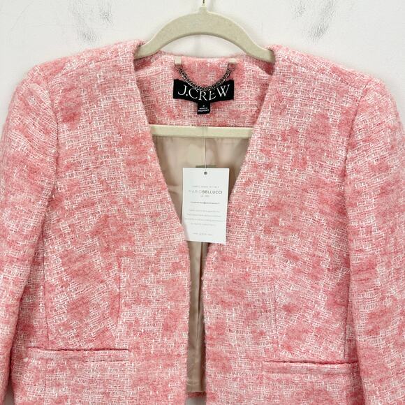 J.Crew Collarless Jacket Italian Tweed Pink Open Cropped Preppy Classic US 0 NWT - Picture 5 of 11